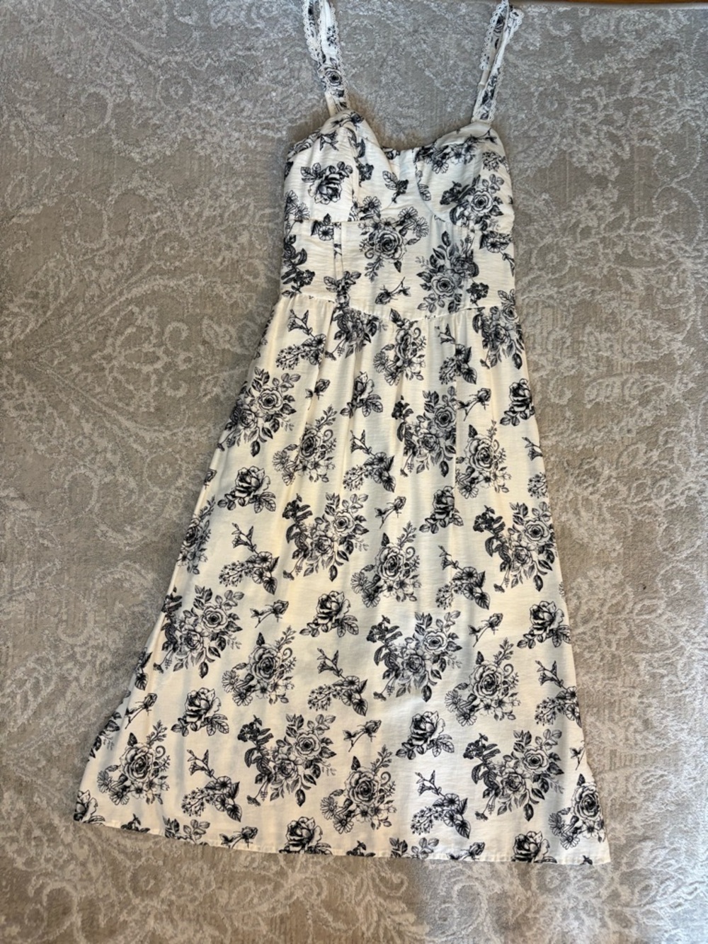 As U Wish White Dress with Black Floral Print